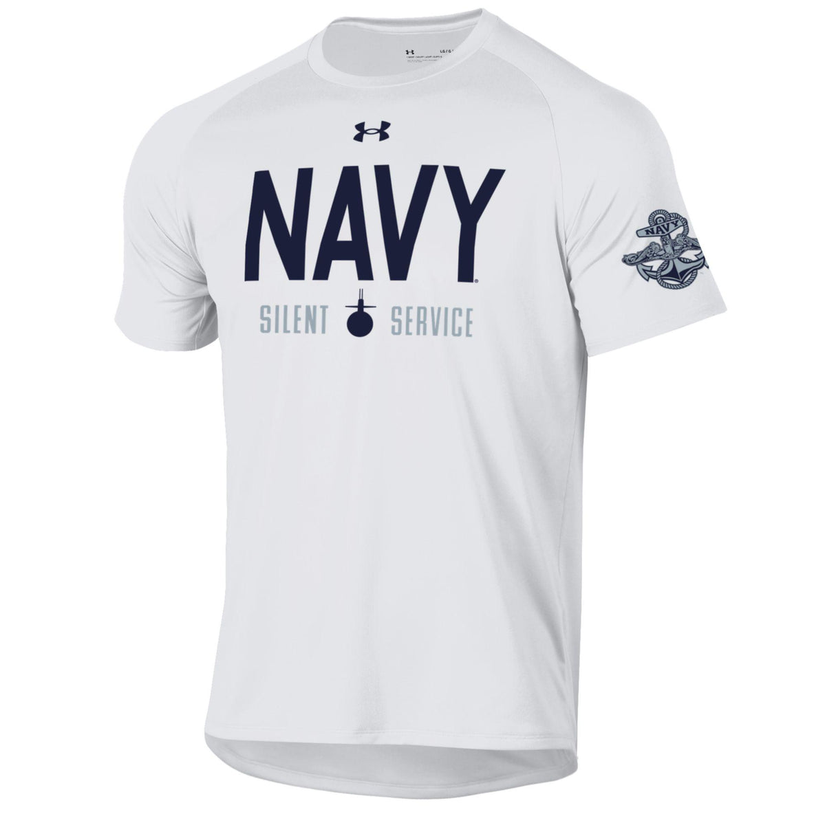 Navy Under Armour Rivalry Silent Service Tech T Shirt White