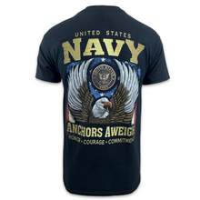 Load image into Gallery viewer, Navy Gold Eagle Anchors Aweigh T-Shirt (Black)