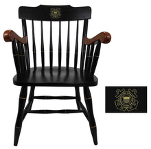 Load image into Gallery viewer, Coast Guard Seal Wooden Captain Chair (Black with Cherry Arms)