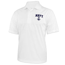 Load image into Gallery viewer, Navy Anchor Embroidered Performance Polo (White)