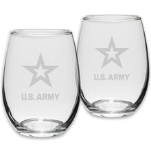 Load image into Gallery viewer, Army Star Set of Two 21oz Stemless Wine Glasses (Clear)