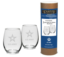 Load image into Gallery viewer, Army Star Set of Two 21oz Stemless Wine Glasses (Clear)