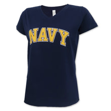 Load image into Gallery viewer, NAVY LADIES ARCH V-NECK T-SHIRT (NAVY) 1
