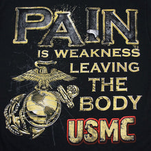 Load image into Gallery viewer, USMC EAGLEGLOBE PAIN IS WEAKNESS T-SHIRT (BLACK) 1