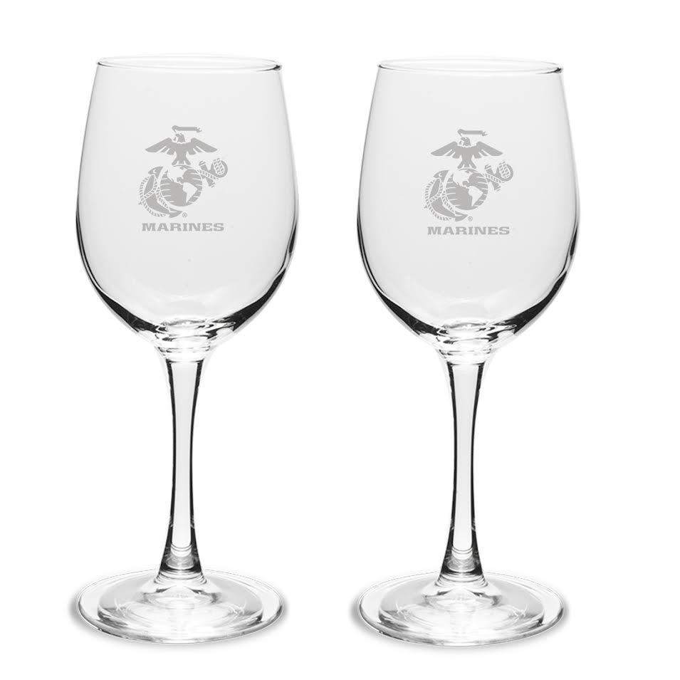 Marines EGA Set of Two 12oz Wine Glasses with Stem