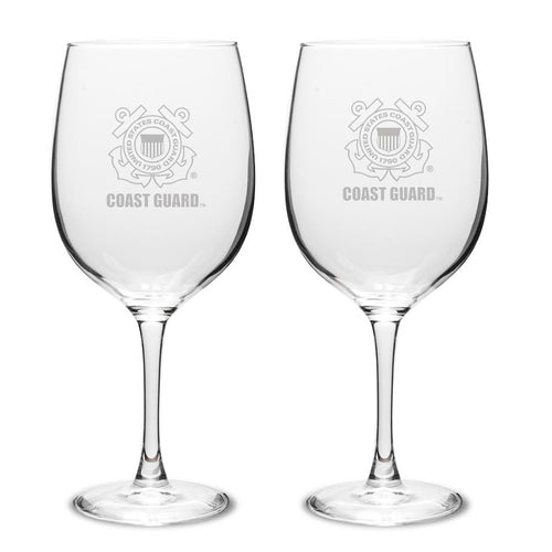 Coast Guard Seal Set of Two 19oz Wine Glasses with Stem