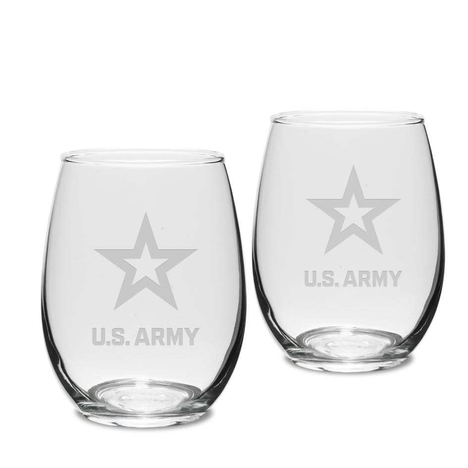 Army Star Set of Two 15 oz Stemless Wine Glasses*