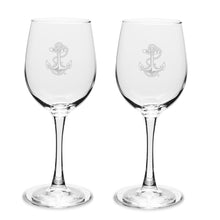 Load image into Gallery viewer, Navy Anchor Set of Two 12oz Wine Glasses with Stem