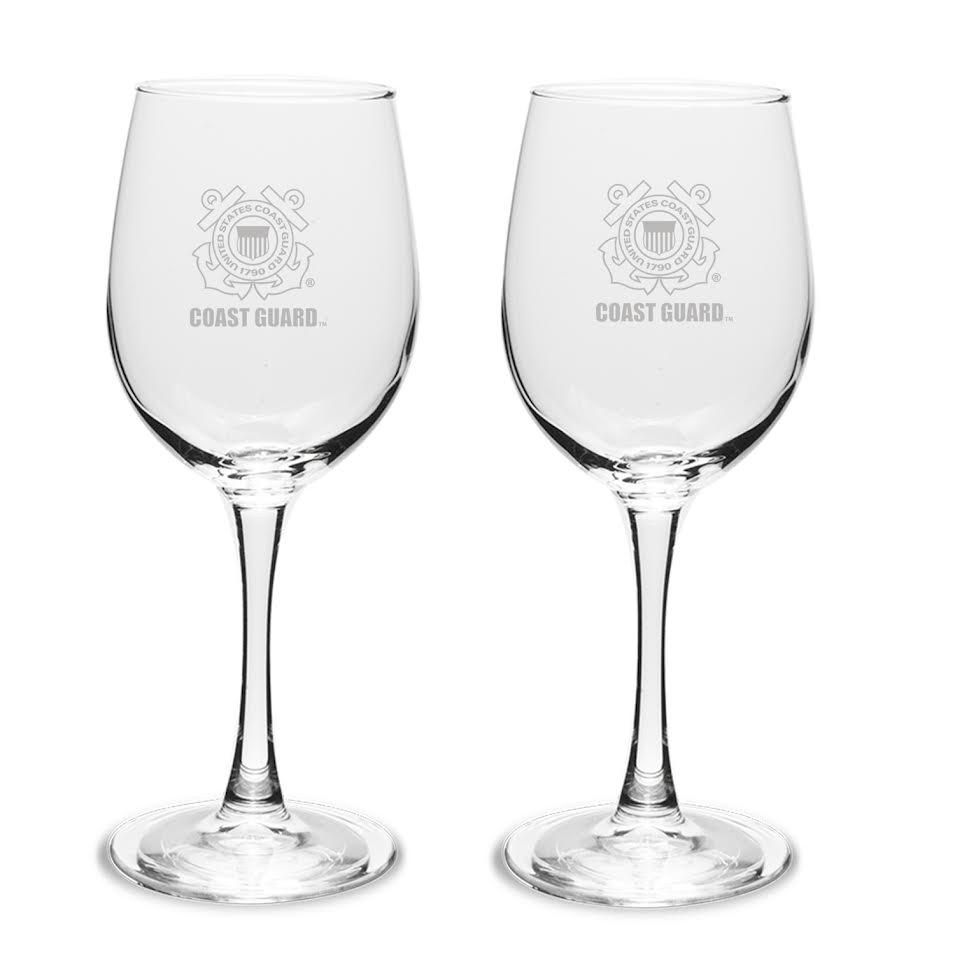 Coast Guard Seal Set of Two 12oz Wine Glasses with Stem*