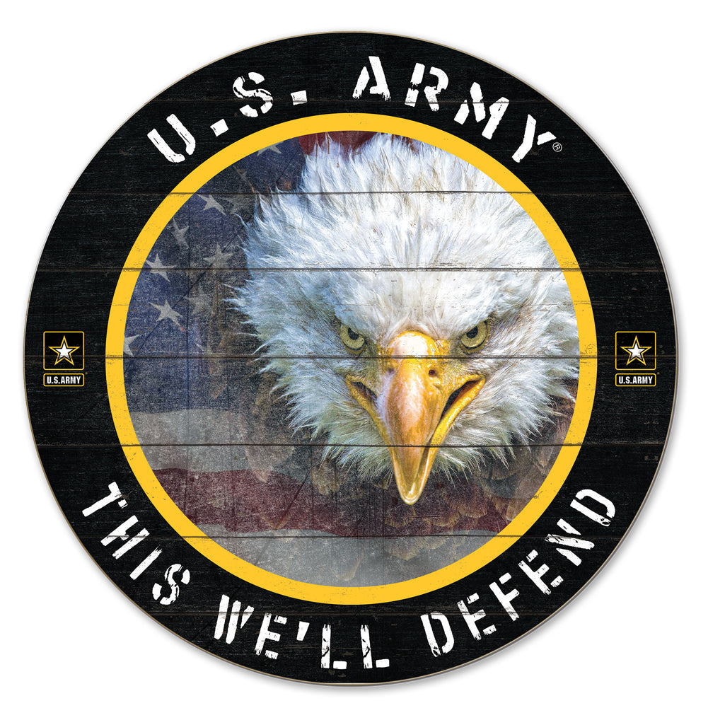 Army Flag With Eagle Indoor Wood Circle Sign (20x20)*