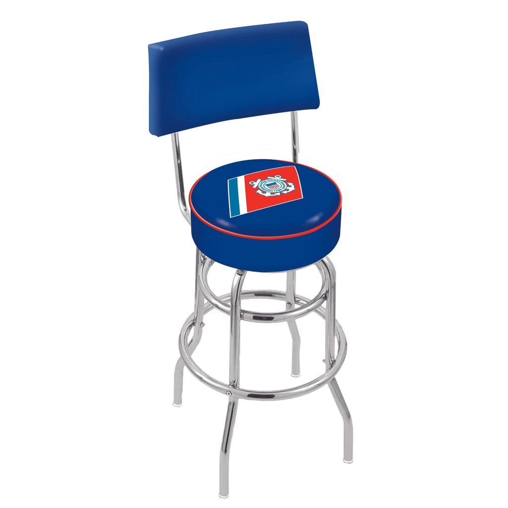 Coast Guard Seal Stool with Back (Chrome Finish)