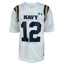 Load image into Gallery viewer, Navy Under Armour Sideline Replica #12 Football Jersey (White)