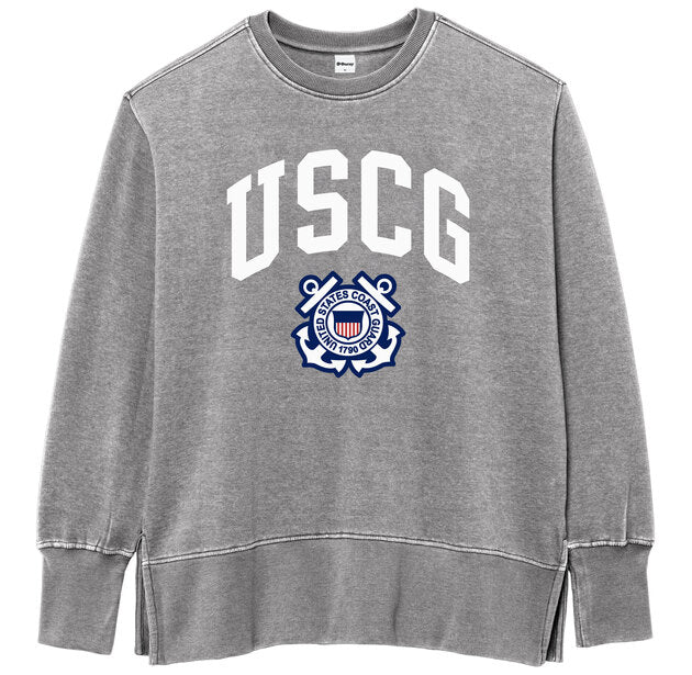 Coast Guard Womens Weathered Fleece Crewneck (Heather Grey)*