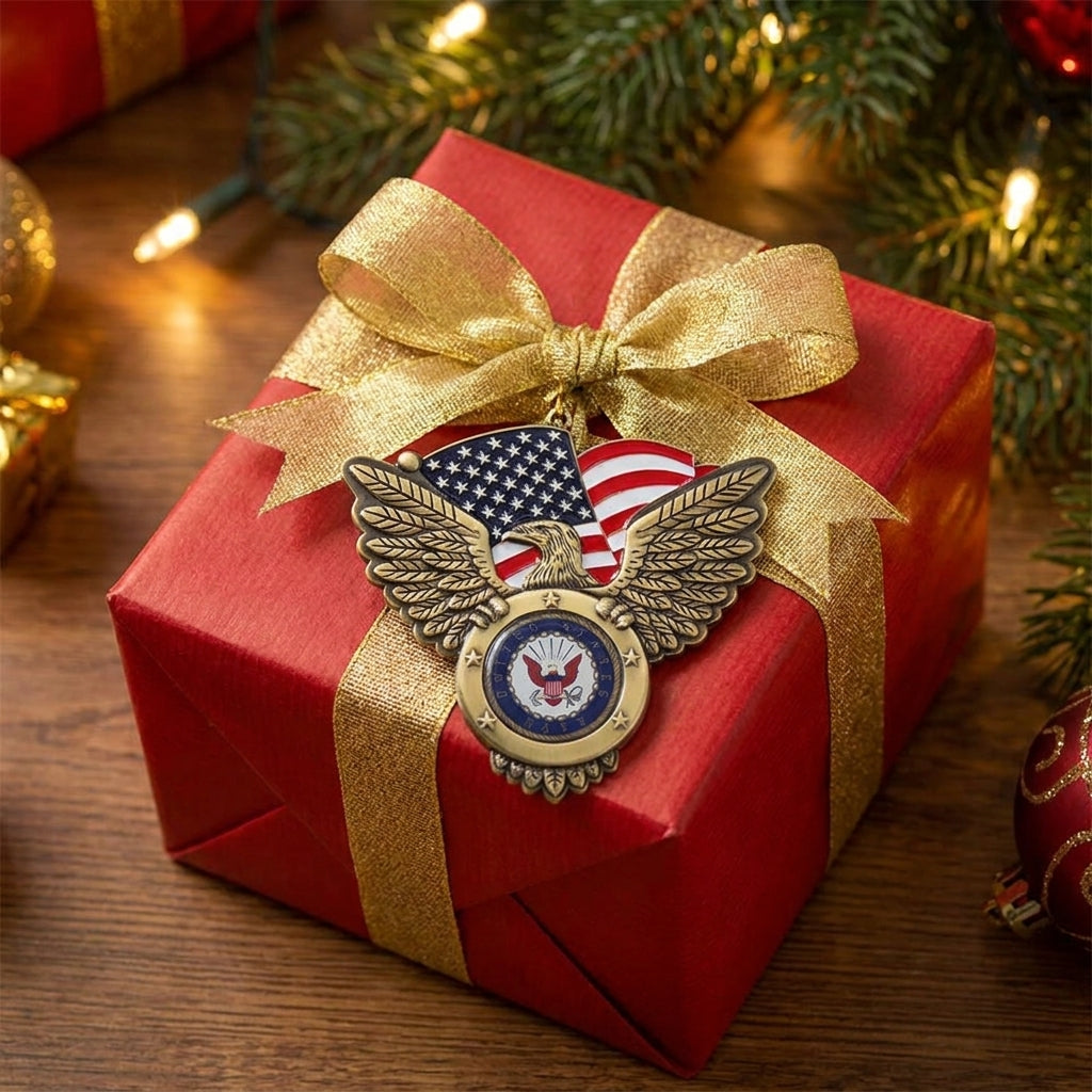 Navy Seal/Eagle with American Flag Metal Ornament