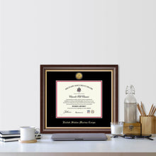 Load image into Gallery viewer, United States Marine Corps Gold Engraved Hampshire Certificate Frame (Horizontal)*