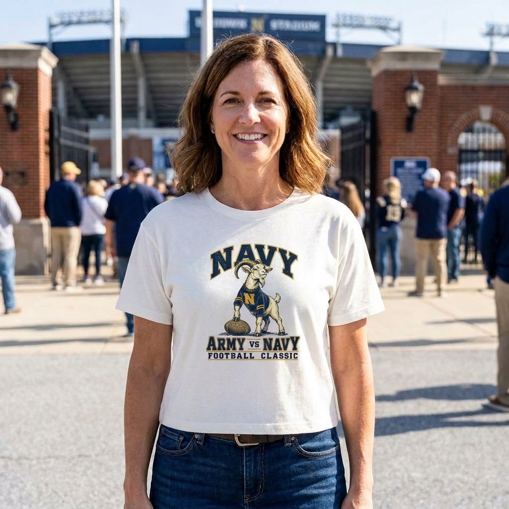 Women's Navy Football Classic T-Shirt (vintage white)