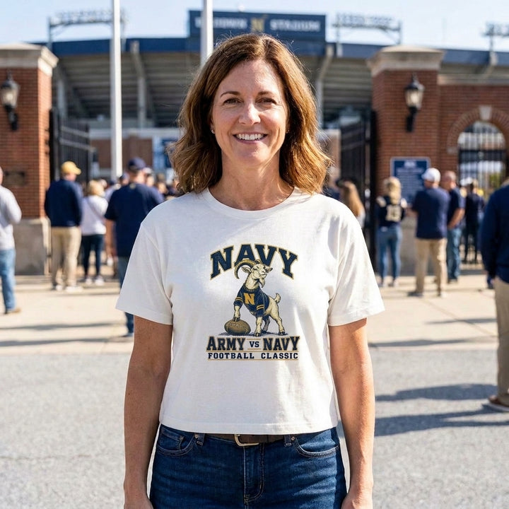 Women's Navy Football Classic T-Shirt (vintage white)