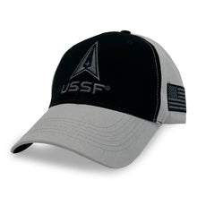 Load image into Gallery viewer, Space Force Logo Two Tone Flag Hat (Black/Grey)