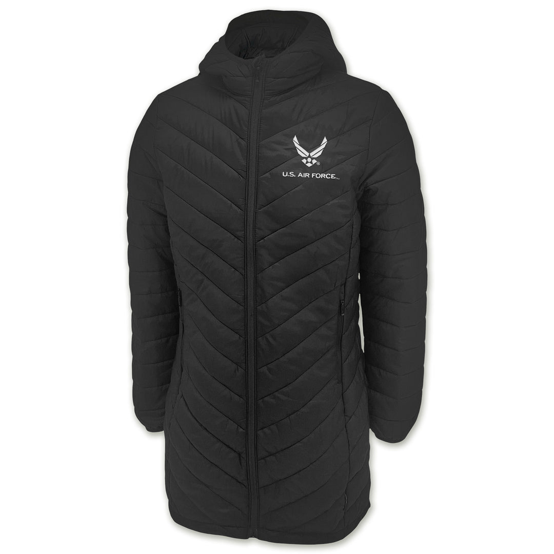 Air Force Wings Ladies Long Helio Insulated Coat (Black)