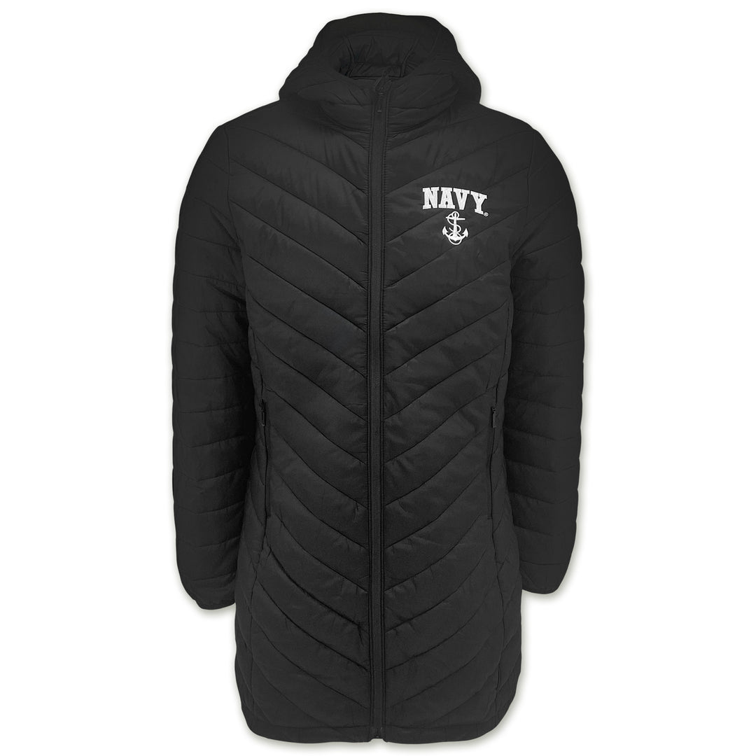 Navy Anchor Ladies Long Helio Insulated Coat (Black)