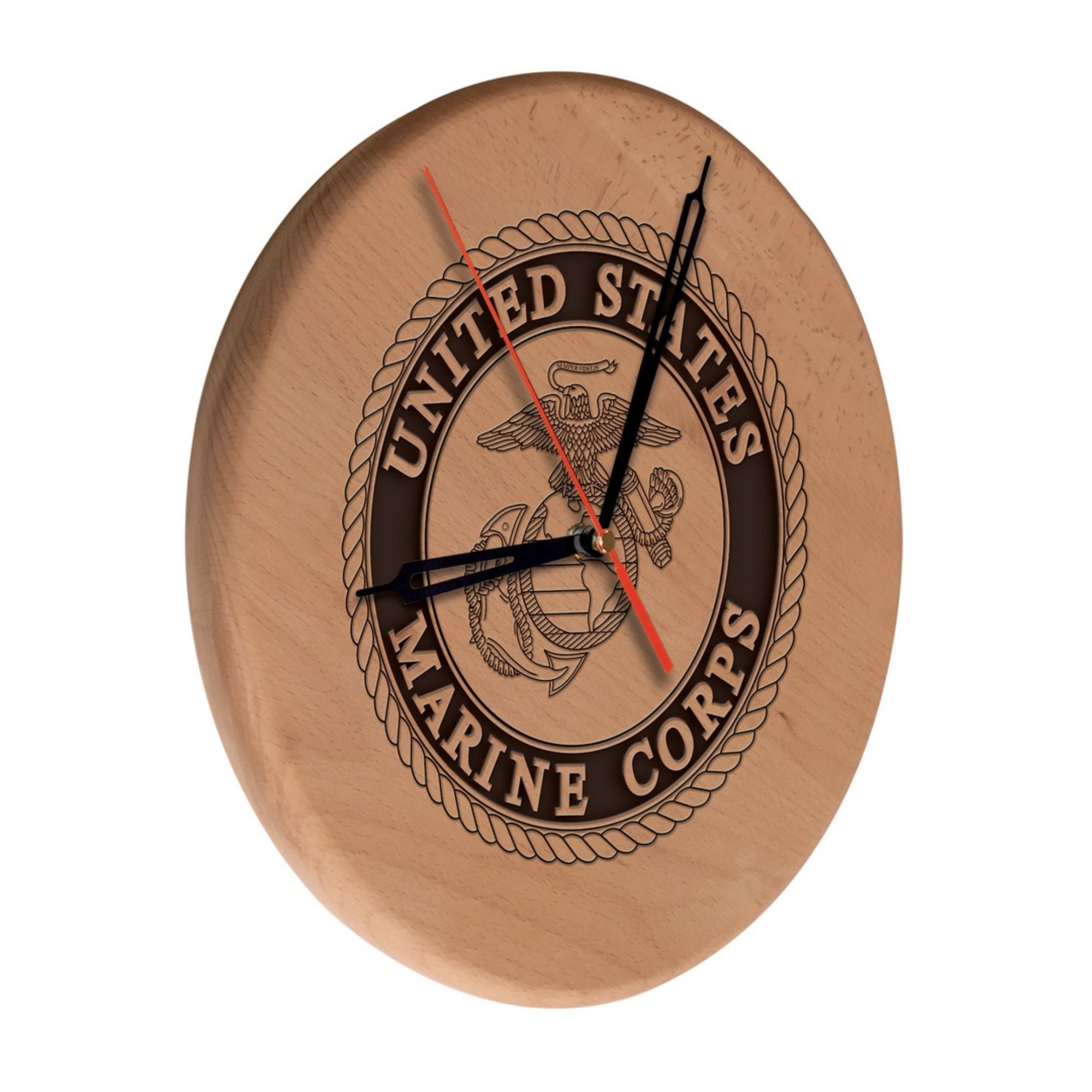 United States Marine Corps 13" Solid Wood Engraved Clock