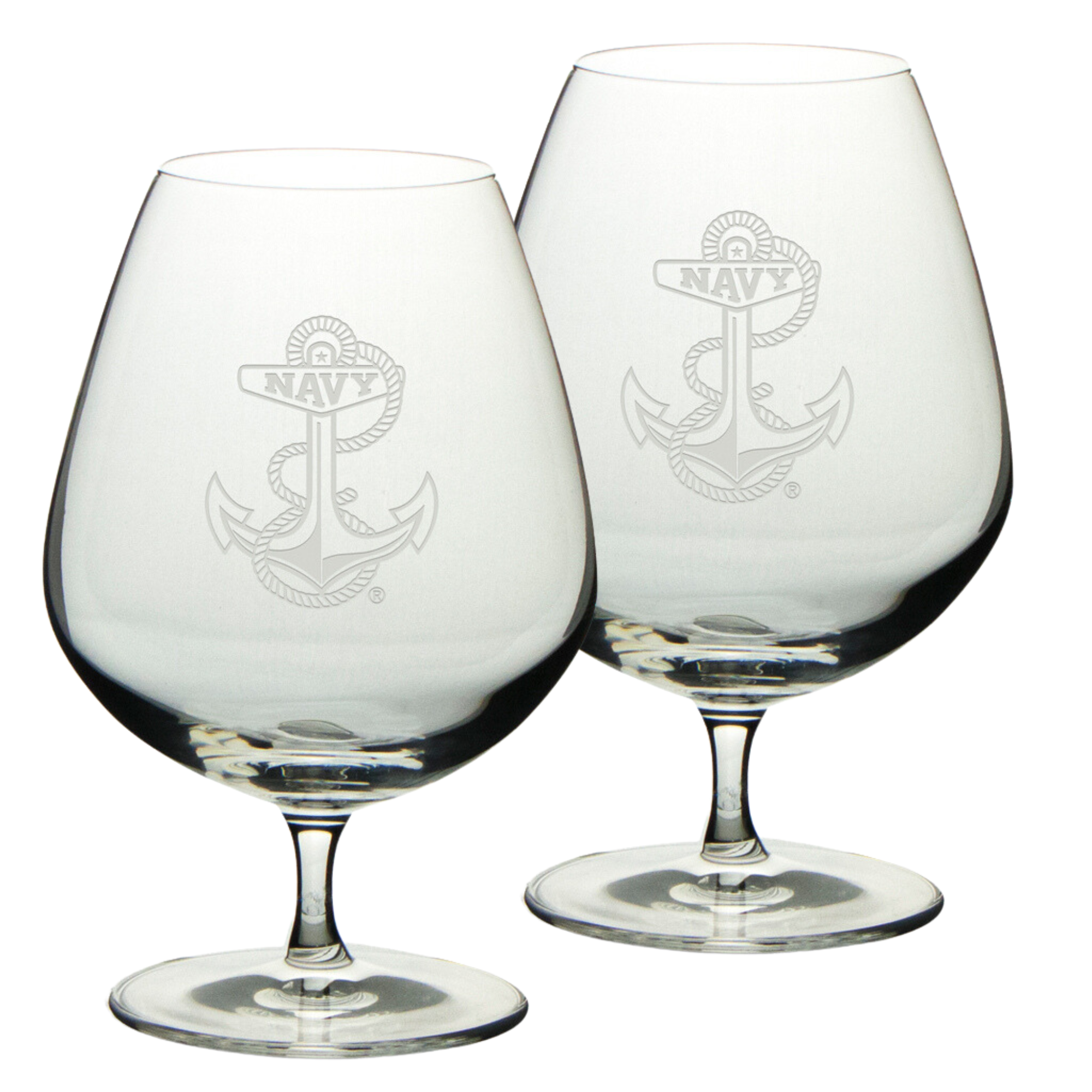Navy Anchor Set of Two 21oz Brandy Snifter Glasses