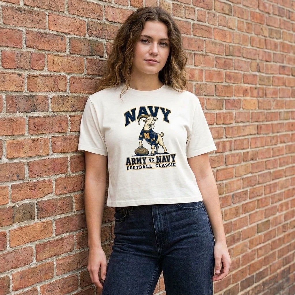 Women's Navy Football Classic T-Shirt (vintage white)