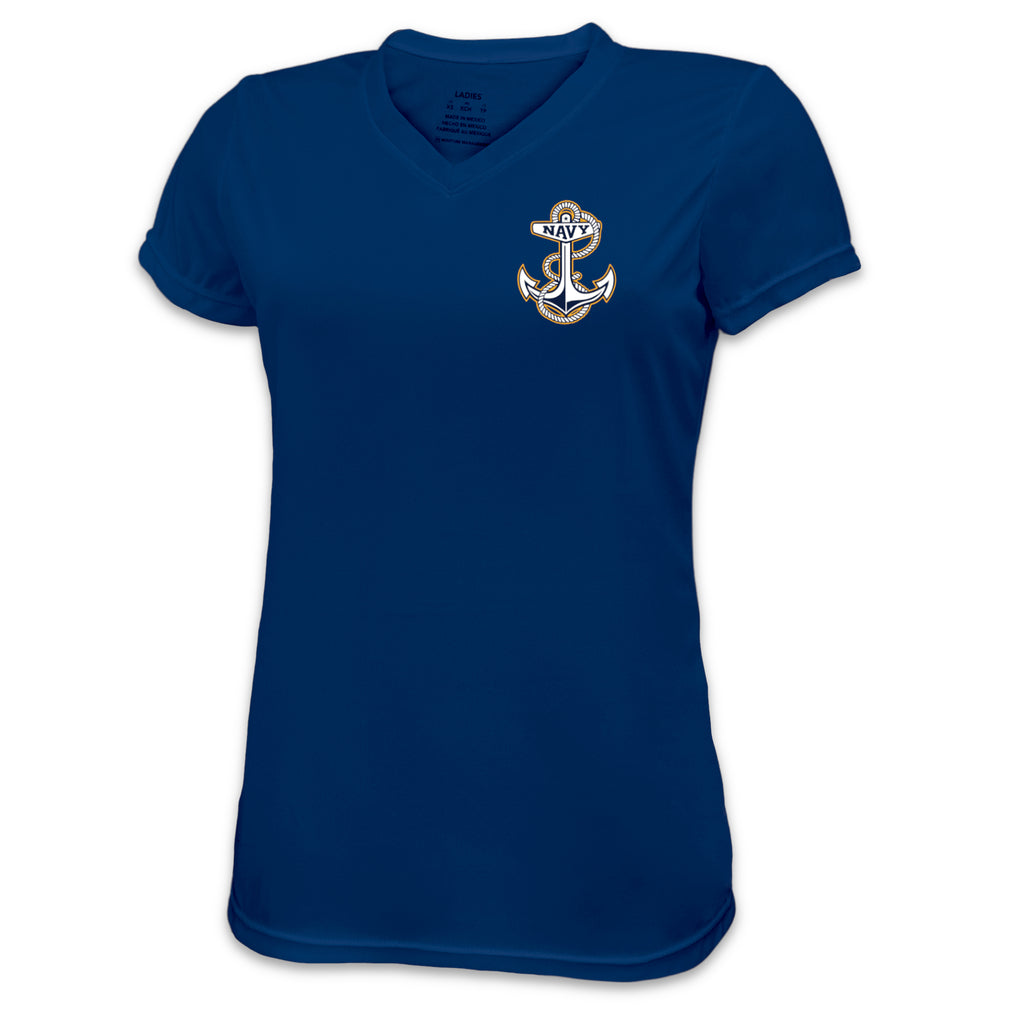 Navy Ladies Anchor Left Chest Performance T-Shirt