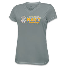 Load image into Gallery viewer, Navy Ladies Anchors Aweigh Performance T-Shirt