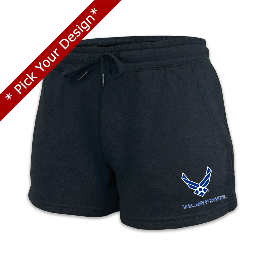 Pick Your Design Air Force Ladies Fleece Shorts (Black)