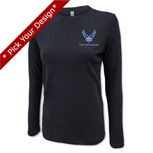 Load image into Gallery viewer, Pick Your Design Air Force Ladies Long Sleeve T-Shirt (Black)