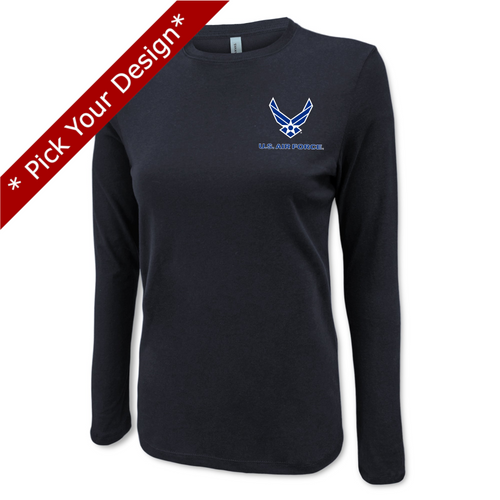 Pick Your Design Air Force Ladies Long Sleeve T-Shirt (Black)
