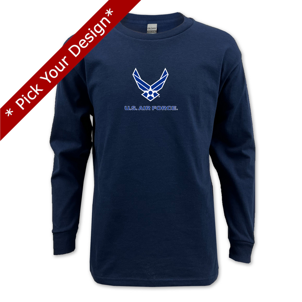 Pick Your Design Air Force Youth Long Sleeve T-Shirt (Navy)