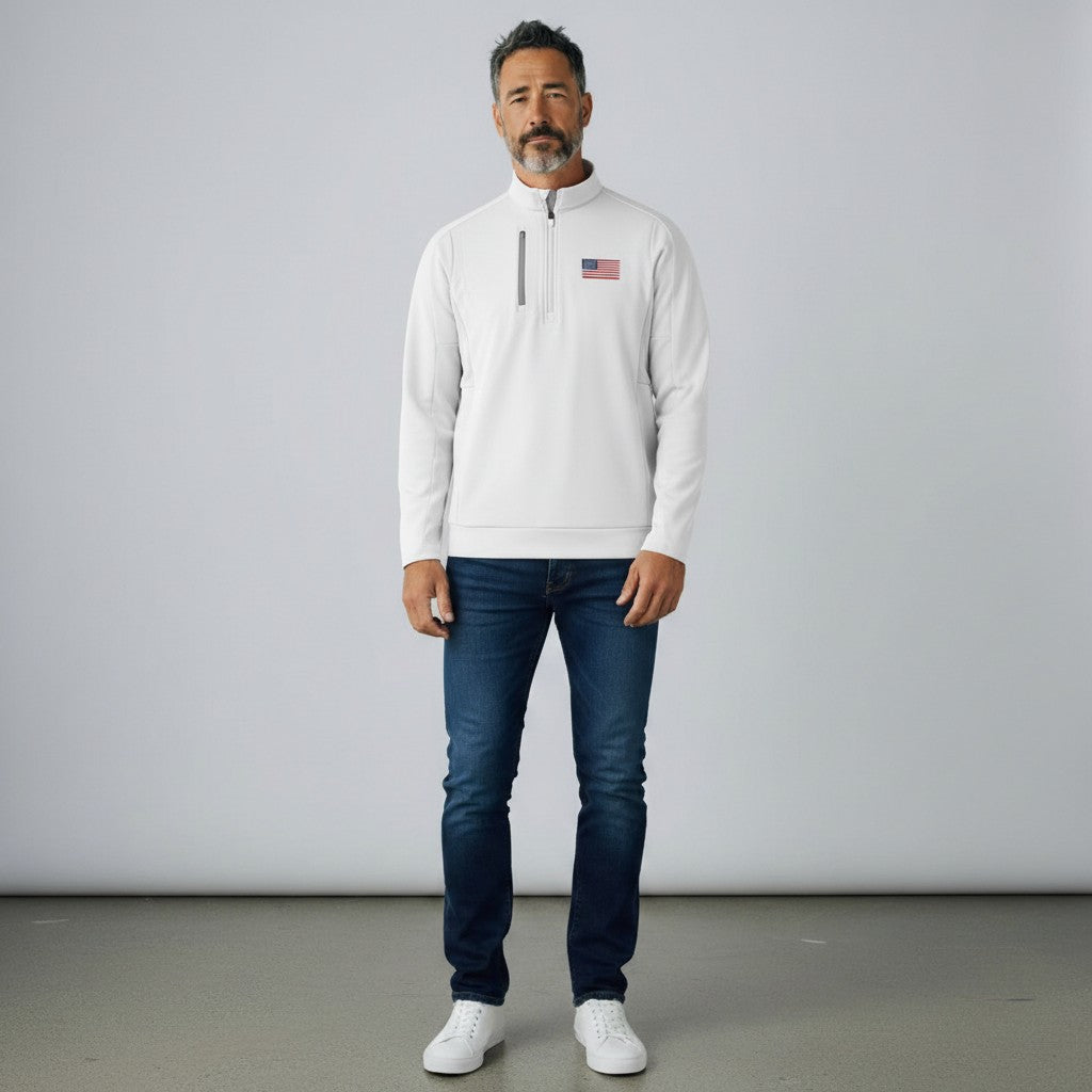 American Flag Men's Generation 1/4 Zip Pullover (White/Silver)*