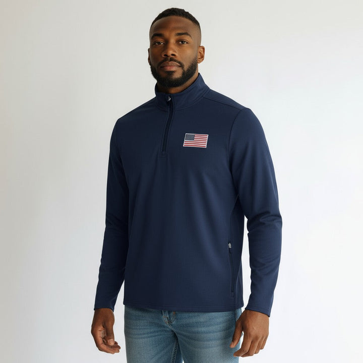 American Flag Men's Perilous 1/4 Zip Pullover (Navy)*