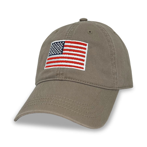 American Flag Relaxed Fit Hat (Khaki)