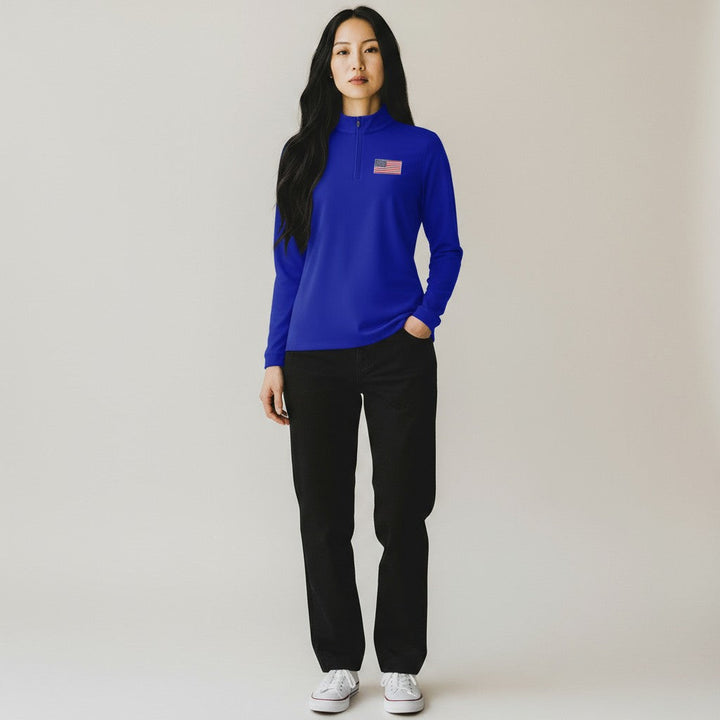 American Flag Women's Intent 1/4 Zip Pullover (Dark Royal)*