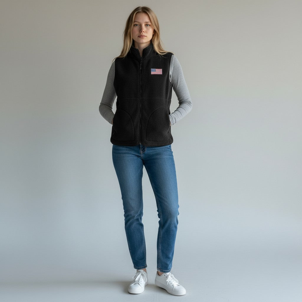 American Flag Women's Nostalgic Full Zip Vest (Black)*