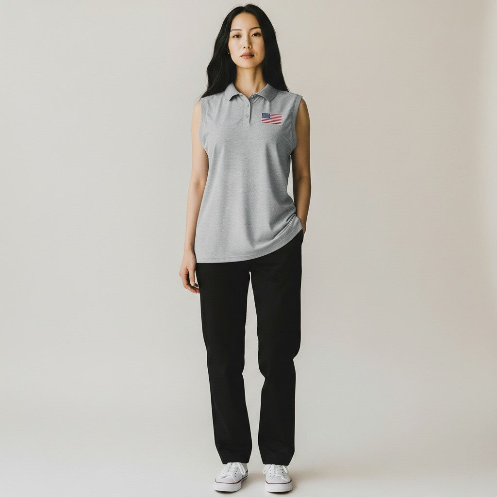 American Flag Women's Recap Sleeveless Polo (Skyscraper Heather)*