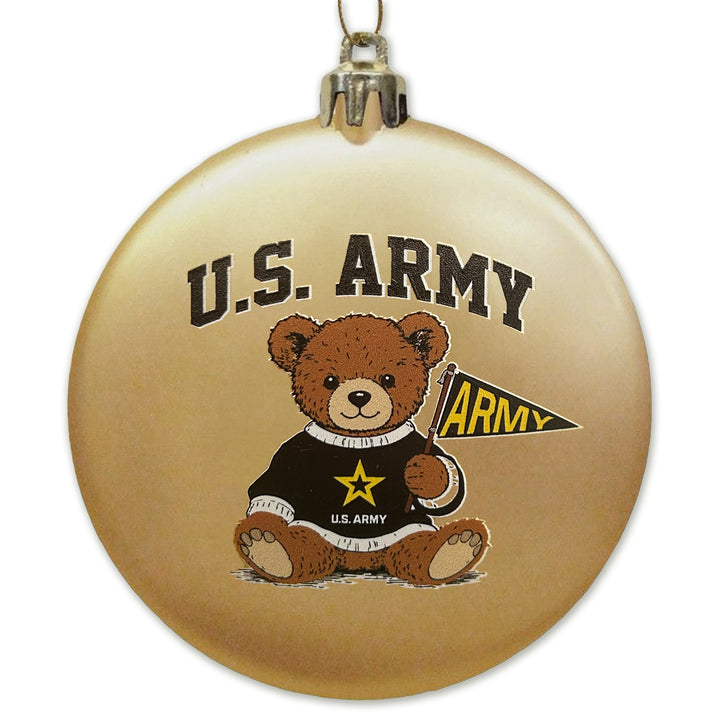 Army Teddy Bear 3" Satin Finish Flat Shatterproof Ornament (Gold)
