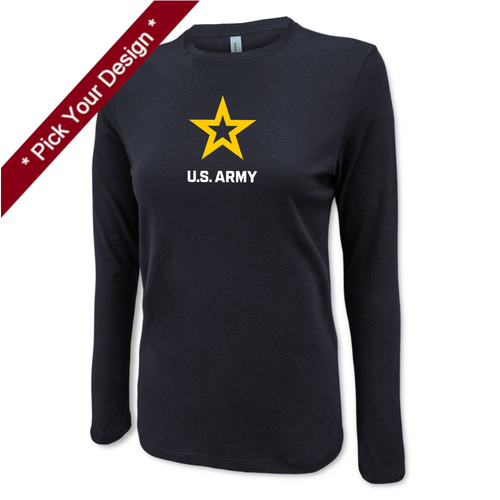 Pick Your Design Army Ladies Long Sleeve T-Shirt (Black)