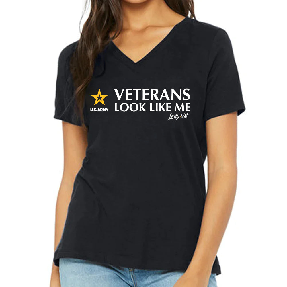 Army Lady Vet Looks Like Me Ladies V-Neck T-Shirt