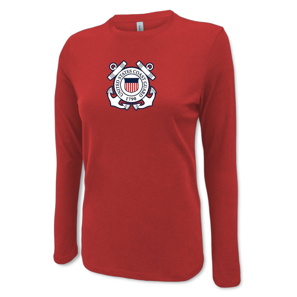 Pick Your Design Coast Guard Ladies Long Sleeve T-Shirt (Red)