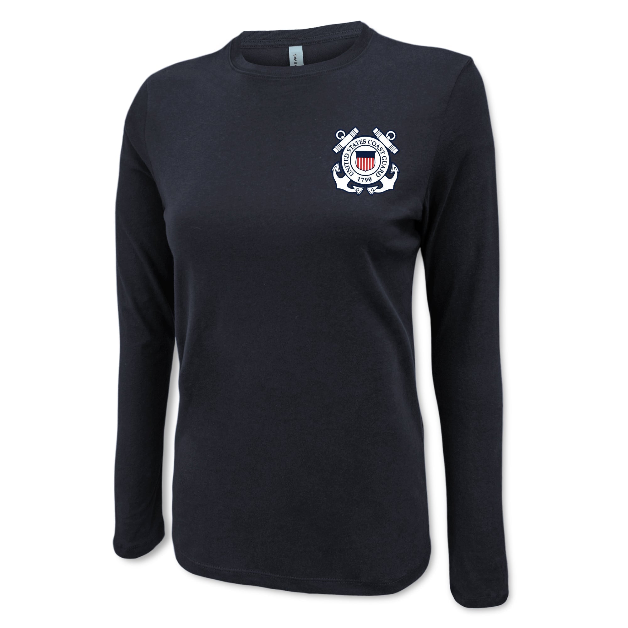 Pick Your Design Coast Guard Ladies Long Sleeve T-Shirt (Black)
