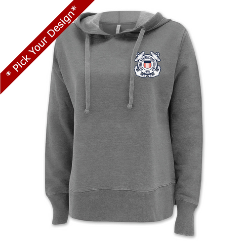 Pick Your Design Coast Guard Ladies Hooded Sweatshirt (Washed Grey)