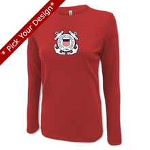 Load image into Gallery viewer, Pick Your Design Coast Guard Ladies Long Sleeve T-Shirt (Red)