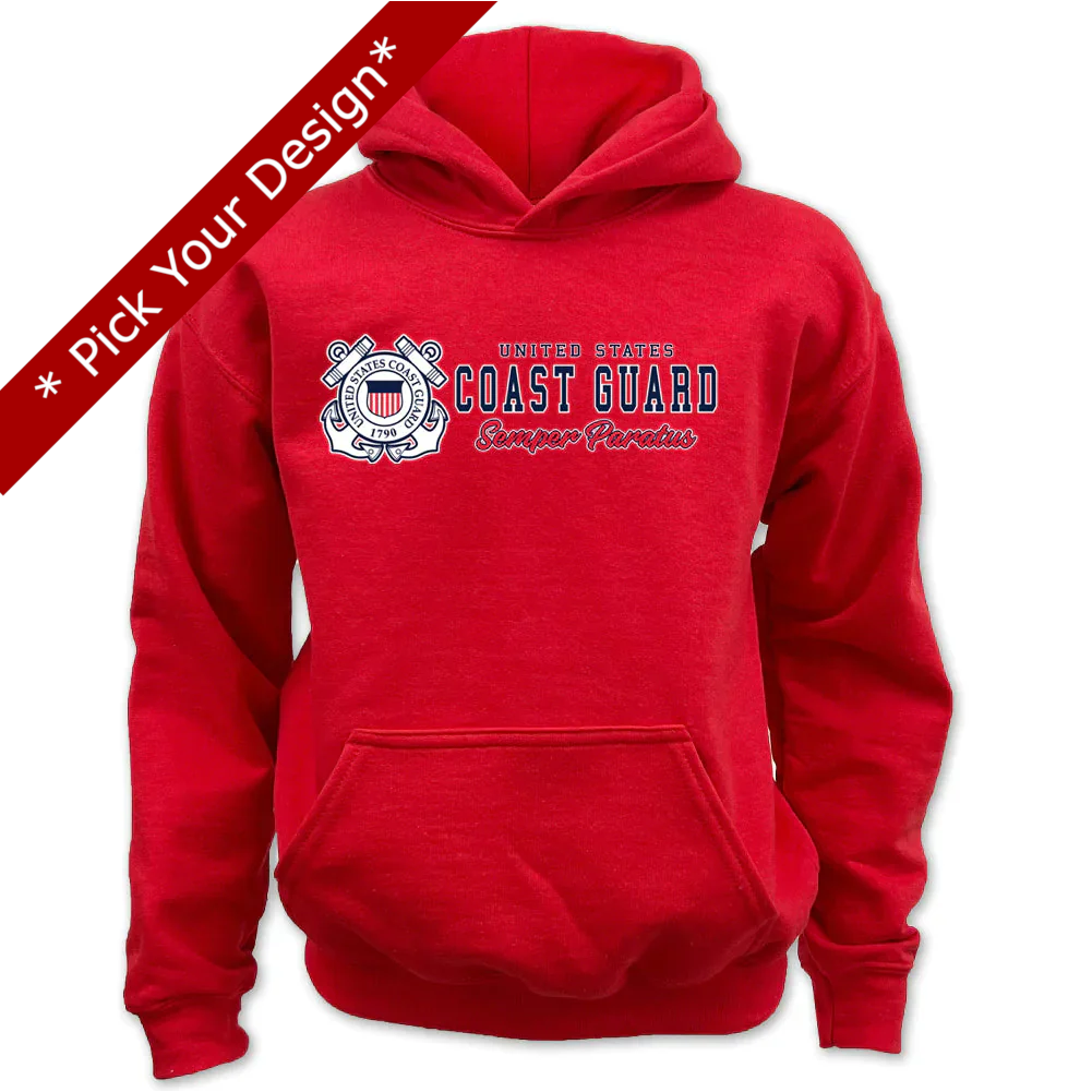 Pick Your Design Coast Guard Youth Hooded Sweatshirt (Red)