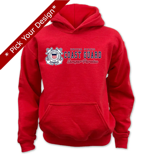 Pick Your Design Coast Guard Youth Hooded Sweatshirt (Red)
