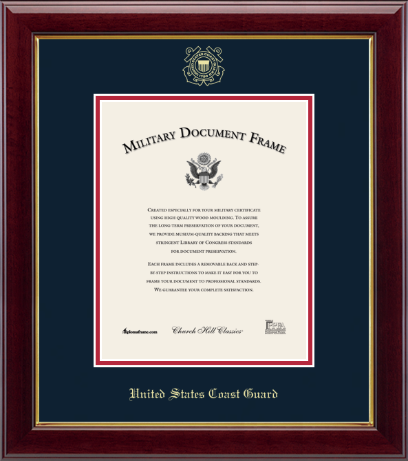 U.S. Coast Guard Gold Embossed Certificate Frame (vertical)*