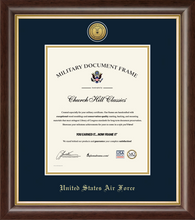 Load image into Gallery viewer, U.S. Air Force Gold Engraved Medallion Frame (Vertical)*